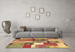 Machine Washable Patchwork Brown Transitional Rug in a Living Room,, wshcon1385brn