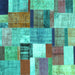 Square Patchwork Turquoise Transitional Rug, con1385turq