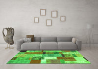 Machine Washable Patchwork Green Transitional Rug, wshcon1385grn