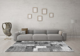 Machine Washable Patchwork Gray Transitional Rug in a Living Room,, wshcon1385gry