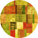 Round Patchwork Yellow Transitional Rug, con1385yw