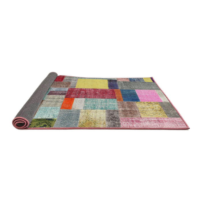 Thickness of Contemporary Raspberry Purple Patchwork Rug, con1386