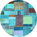 Round Machine Washable Patchwork Light Blue Transitional Rug, wshcon1386lblu