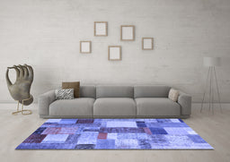 Machine Washable Patchwork Blue Transitional Rug in a Living Room, wshcon1386blu