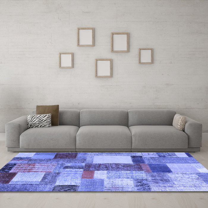 Machine Washable Patchwork Blue Transitional Rug in a Living Room, wshcon1386blu