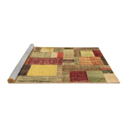 Sideview of Machine Washable Patchwork Brown Transitional Rug, wshcon1386brn