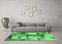 Machine Washable Patchwork Emerald Green Transitional Rug, wshcon1386emgrn