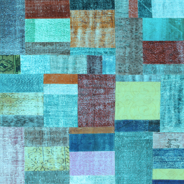 Square Machine Washable Patchwork Light Blue Transitional Rug, wshcon1386lblu