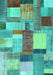 Machine Washable Patchwork Turquoise Transitional Area Rugs, wshcon1386turq