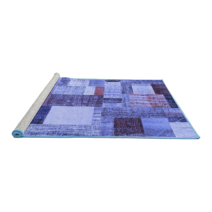 Sideview of Machine Washable Patchwork Blue Transitional Rug, wshcon1386blu