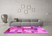 Machine Washable Patchwork Pink Transitional Rug in a Living Room, wshcon1386pnk