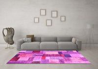 Machine Washable Patchwork Pink Transitional Rug, wshcon1386pnk