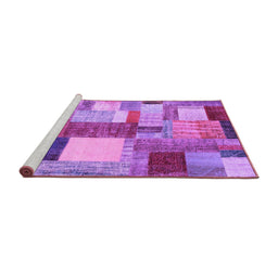 Sideview of Machine Washable Patchwork Purple Transitional Area Rugs, wshcon1386pur