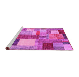 Sideview of Machine Washable Patchwork Pink Transitional Rug, wshcon1386pnk