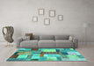 Machine Washable Patchwork Turquoise Transitional Area Rugs in a Living Room,, wshcon1386turq