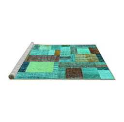 Sideview of Machine Washable Patchwork Turquoise Transitional Area Rugs, wshcon1386turq
