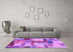 Machine Washable Patchwork Purple Transitional Area Rugs in a Living Room, wshcon1386pur