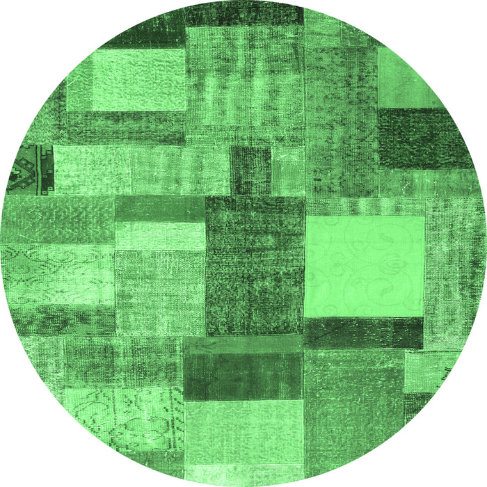 Round Machine Washable Patchwork Emerald Green Transitional Area Rugs, wshcon1386emgrn