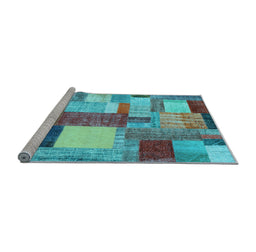 Sideview of Machine Washable Patchwork Light Blue Transitional Rug, wshcon1386lblu