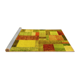 Sideview of Machine Washable Patchwork Yellow Transitional Rug, wshcon1386yw