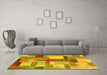Machine Washable Patchwork Yellow Transitional Rug in a Living Room, wshcon1386yw