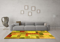 Machine Washable Patchwork Yellow Transitional Rug, wshcon1386yw