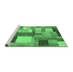 Sideview of Machine Washable Patchwork Emerald Green Transitional Area Rugs, wshcon1386emgrn