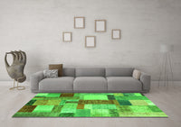 Machine Washable Patchwork Green Transitional Rug, wshcon1386grn