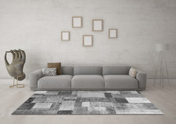 Machine Washable Patchwork Gray Transitional Rug in a Living Room,, wshcon1386gry