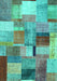 Machine Washable Patchwork Turquoise Transitional Area Rugs, wshcon1387turq