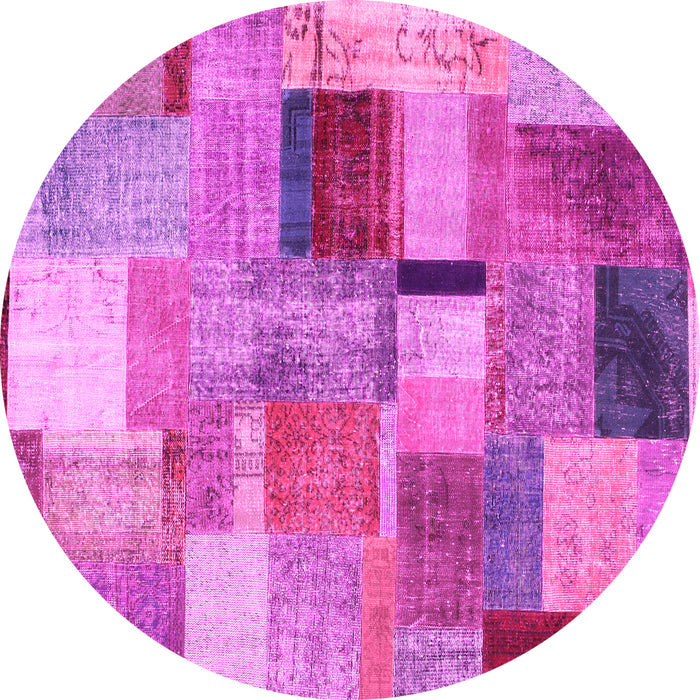 Round Machine Washable Patchwork Pink Transitional Rug, wshcon1387pnk