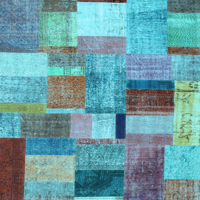 Square Machine Washable Patchwork Light Blue Transitional Rug, wshcon1387lblu