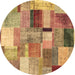 Round Patchwork Brown Transitional Rug, con1387brn