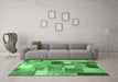 Machine Washable Patchwork Emerald Green Transitional Area Rugs in a Living Room,, wshcon1387emgrn