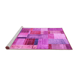 Sideview of Machine Washable Patchwork Pink Transitional Rug, wshcon1387pnk