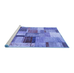 Sideview of Machine Washable Patchwork Blue Transitional Rug, wshcon1387blu