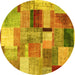 Round Patchwork Yellow Transitional Rug, con1387yw