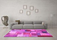 Machine Washable Patchwork Pink Transitional Rug, wshcon1387pnk