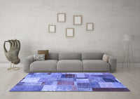 Machine Washable Patchwork Blue Transitional Rug, wshcon1387blu