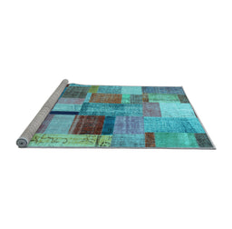 Sideview of Machine Washable Patchwork Light Blue Transitional Rug, wshcon1387lblu