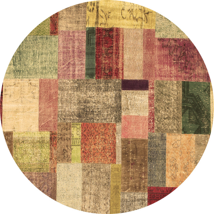 Round Machine Washable Patchwork Brown Transitional Rug, wshcon1387brn