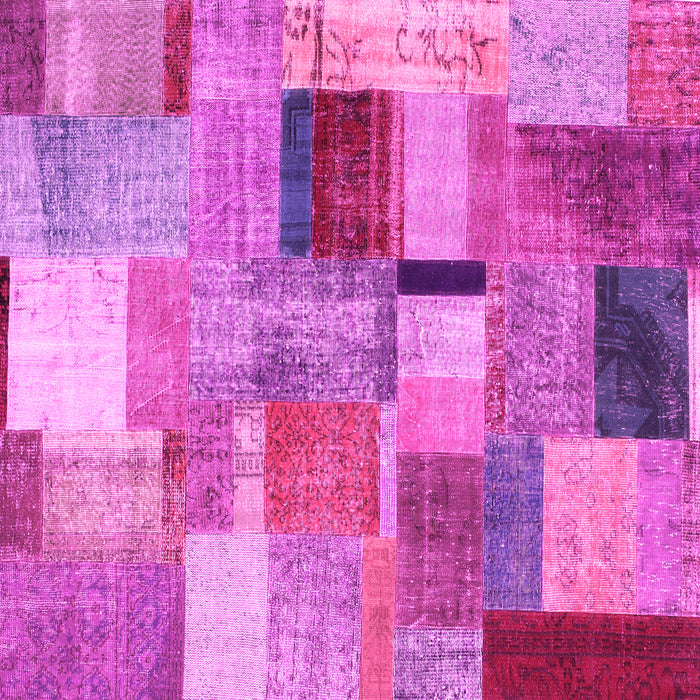 Square Machine Washable Patchwork Pink Transitional Rug, wshcon1387pnk