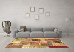 Machine Washable Patchwork Brown Transitional Rug in a Living Room,, wshcon1387brn