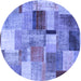 Round Machine Washable Patchwork Blue Transitional Rug, wshcon1387blu