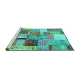 Sideview of Machine Washable Patchwork Turquoise Transitional Area Rugs, wshcon1387turq