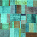 Square Machine Washable Patchwork Turquoise Transitional Area Rugs, wshcon1387turq