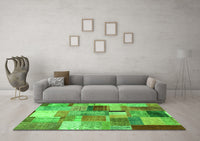 Machine Washable Patchwork Green Transitional Rug, wshcon1387grn