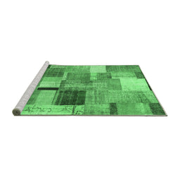 Sideview of Machine Washable Patchwork Emerald Green Transitional Area Rugs, wshcon1387emgrn
