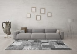 Machine Washable Patchwork Gray Transitional Rug in a Living Room,, wshcon1387gry