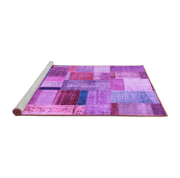 Sideview of Machine Washable Patchwork Purple Transitional Area Rugs, wshcon1387pur